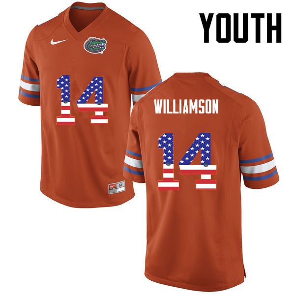 Florida Gators Youth #14 Chris Williamson College Football USA Flag Fashion Orange